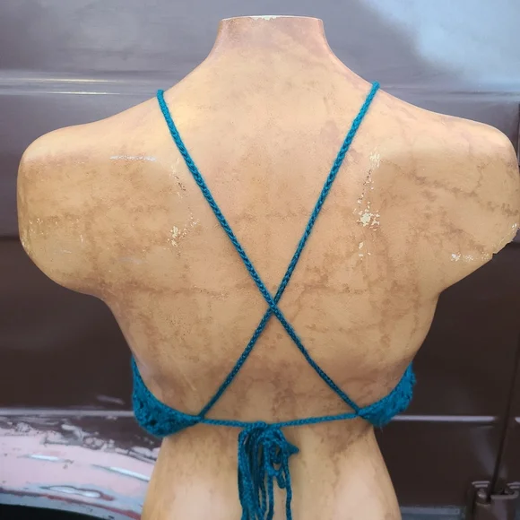 Teal 90s y2k punk goth crochet corset back handmade crochet crop top size m-l - Picture 6 of 9